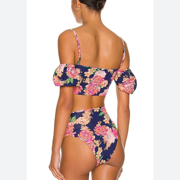 Maaji reversible Puff Sleeve top Bikini blue floral medium - Picture 3 of 4